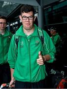21 July 2015; Team Ireland's Keith Butler, a member of D6 Special Olympics Club. From Walkinstown, Dublin, ahead of departing for the Special Olympics World Summer Games in Los Angeles, United States. Terminal 2, Dublin Airport, Dublin. Picture credit: Ray McManus / SPORTSFILE