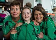 21 July 2015; Team Ireland’s Dearbhail Savage, a member of Saddle and Reins Special Olympics Club, from Mowhan, Co Armagh, with coaches Caroline Brennan, left, and Anne McElhone ahead of departing for the Special Olympics World Summer Games in Los Angeles, United States. Terminal 2, Dublin Airport, Dublin. Picture credit: Ray McManus / SPORTSFILE