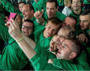 21 July 2015; Team Ireland athletes and coaches gather for a selfie ahead of departing for the Special Olympics World Summer Games in Los Angeles, United States. Terminal 2, Dublin Airport, Dublin. Picture credit: Ray McManus / SPORTSFILE