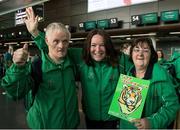 21 July 2015; Team Ireland’s Peter Malynn, a member of St Hilda’s Work Therapy Unit, from Mullingar, Co Westmeath, coach Jackie Monaghan, from Galway, and Team Ireland’s Anne Hoey, a member of Drogheda Special Olympics Club, from Drogheda, Co Louth, ahead of departing for the Special Olympics World Summer Games in Los Angeles, United States. Terminal 2, Dublin Airport, Dublin. Picture credit: Ray McManus / SPORTSFILE