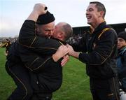 26 October 2008; Clonlara manager Jim Gully celebratres with assistant Niall Hogan, centre, and Alan O'Connell, right. Clare Senior Hurling Final, Clonlara v Newmarket-on-Fergus, Cusack Park, Ennis, Co. Clare. Picture credit: Pat Murphy / SPORTSFILE