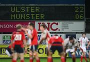 25 October 2008; The scoreboard at the end of the game. Magners League, Ulster v Munster, Ravenhill Park, Belfast, Co. Antrim. Picture credit: Oliver McVeigh / SPORTSFILE