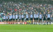 16 August 2008; The Dublin team stand for the national anthem. GAA Football All-Ireland Senior C'ship Quarter-Final, Dublin v Tyrone, Croke Park, Dublin. Picture credit: Oliver McVeigh / SPORTSFILE