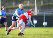 26 October 2008; Amanda Casey, Donaghmoyne, in action against Gemma Faulkner, Moville. VHI Healthcare Ulster Senior Ladies Football Final, Donaghmoyne, Monaghan v Moville, Donegal, Gallbally, Co. Tyrone. Picture credit: Oliver McVeigh / SPORTSFILE