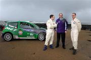 29 October 2008; John Naylor, Event Director, Rally Ireland, centre, with 2007 WRC Rookie of the Year Shaun Gallagher, right, and Westlife singer Shane Filan, left, during the Launch of Rally Ireland 2009 which replaces the Monte Carlo rally as the first event of the 2009 WRC Championship. Strandhill, Sligo. Picture credit: Pat Murphy / SPORTSFILE