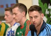 21 July 2015; In attendance at the GAA Football All-Ireland Senior Championship 2015 launch are, from right to left, Philly McMahon, Dublin, Cillian O'Connor, Mayo, and Conor McManus, Monaghan. Legion GAA Club, Killarney, Co. Kerry. Picture credit: Diarmuid Greene / SPORTSFILE