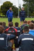 22 July 2015; Leinster rugby's Cian Kelleher, left, and Nick McCarthy visited the Bank of Ireland School of Excellence to talk to developing players about training, tips and their and their development as rugby players. King's Hospital, Palmerstown, Dublin. Picture credit: Stephen McCarthy / SPORTSFILE