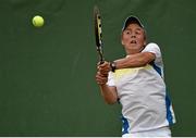 22 July 2015; Bjorn Thomson, Ireland, in action during he and team-mate Simon Carr's doubles victory over Lorenzo and Marco Di Maro, Italy. FBD Irish Men's Open Tennis Championship, Fitzwilliam Lawn Tennis Club, Dublin. Picture credit: Cody Glenn / SPORTSFILE
