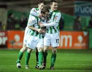 31 October 2008; Aidan O'Keeffe, centre, Bray Wanderers, celebrates after scoring his side's first goal with team-mates Ger Rowe, left and Derek Pender. eircom League Premier Division, Bray Wanderers v Cobh Ramblers, Carlisle Grounds, Bray. Picture credit: David Maher / SPORTSFILE