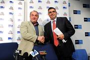 29 October 2008; GAA President Nickey Brennan and Andrew Demetriou, Chief Executive, AFL shake hands after an AFL - GAA Press Conference. 2008 International Rules tour, Telstra Dome, Melbourne, Australia. Picture credit: Ray McManus / SPORTSFILE