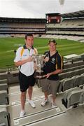 30 October 2008; The Australian captain Brent Harvey and the Irish captain Sean Cavanagh with the Cormac McAnallen Cup in advance of the second test. International Rules Series, Australia v Ireland, Melbourne Cricket Ground, Melbourne, Australia. Picture credit: Ray McManus / SPORTSFILE