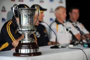 30 October 2008; The Cormac McAnallen Cup sits on the edge of the table as thhe Australian captain Brent Harvey, Australian manager Mick Malthouse, Irish manager Sean Boylan and Irish captain Sean Cavanagh speak at the captains and managers press conference in advance of the second test. International Rules Series, Australia v Ireland, Melbourne Cricket Ground, Melbourne, Australia. Picture credit: Ray McManus / SPORTSFILE