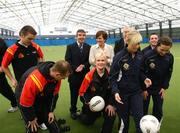 30 October 2008; Department of Education Minister Caitriona Ruane, centre, along with Ulster GAA council President Tom Daly, left, and GAA and IFA Schools coaches during a training day. Meadowbank Sports Arena, Magherafelt, Co. Derry. Picture credit: Oliver McVeigh / SPORTSFILE