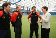 30 October 2008; Department of Education Minister Caitriona Ruane, right, along with Ulster GAA council coaches Fiontann O'Dowd, Simon Gillespie and Matt McNulty at a GAA / IFA Schools Coaches training day. Meadowbank Sports Arena, Magherafelt, Co. Derry. Picture credit: Oliver McVeigh / SPORTSFILE