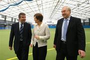 30 October 2008; Department of Education Minister Caitriona Ruane, centre, along with Ulster GAA council President Tom Daly and Irish Football association President Raymond Kennedy at a GAA/IFA Schools Coaches training day. Meadowbank Sports Arena, Magherafelt, Co. Derry. Picture credit: Oliver McVeigh / SPORTSFILE