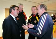 30 October 2008; Ulster GAA Council President Tom Daly, Dr Eugene Young, Tony Scullion, Football Development manager, and Terence McWilliams, Provincial Games manager, at a GAA/IFA Schools Coaches training day. Meadowbank Sports Arena, Magherafelt, Co. Derry. Picture credit: Oliver McVeigh / SPORTSFILE