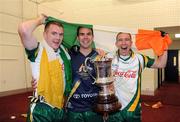 31 October 2008; Ireland players Marty McGrath, Fermanagh, Paul Finlay, Monaghan, and John Keane, Westmeath, celebrate with the Cormac McAnallen Cup in the dressing room area after the game. Toyota International Rules Series, Australia v Ireland, Melbourne Cricket Ground, Melbourne, Australia. Picture credit: Ray McManus / SPORTSFILE
