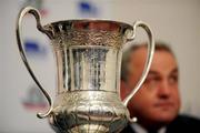 31 October 2008; The Cormack McAnallen cup sits on a table as GAA Pressident Nickey Brennan listens to questions at the after match press conference. Toyota International Rules Series, Australia v Ireland, Melbourne Cricket Ground, Melbourne, Australia. Picture credit: Ray McManus / SPORTSFILE