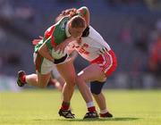 2 September 2000;  Diana O'Hora of Mayo in action against Arlene McCloskey of Tyrone during the All-Ireland Ladies Senior Football Championship Semi-final match between Mayo and Tyrone at Croke Park in Dublin. Photo by Brendan Moran/Sportsfile