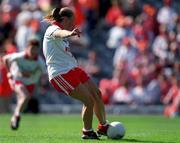 2 September 2000; Lynette Hughes of Tyrone scoring a goal for her side during the All-Ireland Ladies Senior Football Championship Semi-final match between Mayo and Tyrone at Croke Park in Dublin. Photo by Brendan Moran/Sportsfile