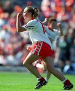2 September 2000; Lynette Hughes of Tyrone celebrates after scoring a goal for her side during the All-Ireland Ladies Senior Football Championship Semi-final match between Mayo and Tyrone at Croke Park in Dublin. Photo by Brendan Moran/Sportsfile