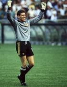25 June 1990; Republic of Ireland goalkeeper Packie Bonner celebrates following of the FIFA World Cup 1990 Round of 16 match between Republic of Ireland and Romania at the Stadio Luigi Ferraris in Genoa, Italy. Photo by Ray McManus/Sportsfile