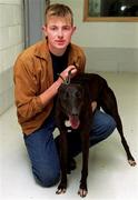 8 September 2000; Trainer Tony Fahy Jnr with Concorde Swift, a heat winner in the DJ Reilly Millennium Puppy Derby, at Harolds Cross Greyhound racing Stadium in Dublin. Photo by Ray McManus/Sportsfile
