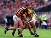 10 September 2000; Ger Oakley and Joe Dooley of Offaly in action against Andy Comerford of Kilkenny during the All-Ireland Senior Hurling Championship Final match between Kilkenny and Offaly at Croke Park in Dublin. Photo by Ray McManus/Sportsfile