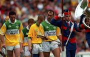 10 September 2000; Johnny Dooley, Offaly Captain leads the Offaly team during the parade prior to the Kilkenny v Offaly, All-Ireland Hurling Final, Croke Park, Dublin. Picture credit; Aoife Rice/SPORTSFILE