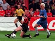 11 September 2000; Dave Hill of Bohemians in action against Joegen Pettersson of Kaisterlautern during the UEFA Cup first round, first leg, match between Bohemians and Kaiserslautern at Tolka Park in Dublin. Photo by Damien Eagers/Sportsfile