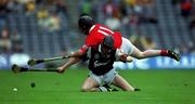 10 September 2000; Galway's Adrian Dinviney, in action against Conor Brosnan during the All-Ireland Minor Hurling Championship Final match between Cork and Galway at Croke Park in Dublin. Photo by Matt Browne/Sportsfile
