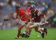 10 September 2000;  Niall Corcoran of Galway in action against Setanta O' hAilpin of Cork during the All-Ireland Minor Hurling Championship Final match between Cork and Galway at Croke Park in Dublin. Photo by Matt Browne/Sportsfile
