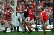 10 September 2000; David Greene of Galway shoots to score a goal during the All-Ireland Minor Hurling Championship Final match between Cork and Galway at Croke Park in Dublin. Photo by Matt Browne/Sportsfile