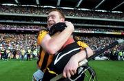 10 September 2000; Kilkenny's Peter Barry embraces his manager Brian Cody after the All-Ireland Senior Hurling Championship Final match between Kilkenny and Offaly at Croke Park in Dublin. Photo by Ray McManus/Sportsfile