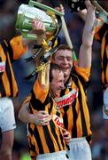 10 September 2000; Kilkenny captain Willie O'Connor lifts the Liam MacCarthy Cup with team mate Peter Barry after the All-Ireland Senior Hurling Championship Final match between Kilkenny and Offaly at Croke Park in Dublin. Photo by Ray McManus/Sportsfile