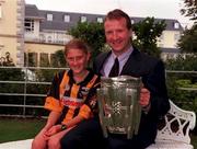 11 September 2000; Willie O'Connor, Kilkenny captain and Kilkenny supporter, Leanne Foskin pictured with the Liam MacCarthy cup at the after match reception held at City West Hotel in Dublin. Photo by Damien Eagers/Sportsfile