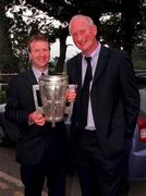11 September 2000; Willie O'Connor, Kilkenny captain, left, and Kilkenny manager Brian Cody with the Liam MacCarthy cup at the after match reception held at City West Hotel in Dublin. Photo by Damien Eagers/Sportsfile