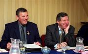 11 September 2000; Sean Mc Cague, President of the GAA with Ardstiurthoir Liam Mulvihill at the announcement of details of the GAA Players Sponsorship and Endorsement Programme. Photo by Damien Eagers/Sportsfile