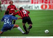 11 September 2000; Trevor Molloy of Bohemians is tackled by Harry Kock of FC Kaiserslautern during the UEFA Cup first round, first leg, match between Bohemians and Kaiserslautern at Tolka Park in Dublin. Photo by Damien Eagers/Sportsfile