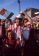30 April 1989; John Coady of Derry City celebrates after the Fai Cup Final match between Derry City and Cork City at Dalymount Park in Dublin. Photo by Ray McManus/Sportsfile