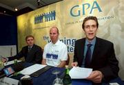 13 September 2000; Dublin's Brian Stynes, centre, who along with Kilkenny's DJ Carey were announced as the remaining two players in the sponsorship deal with the Gaelic Players Association. Also pictured are, David McKenna, Marlborough Group and (right) Donal O'Neill, Chief Administrator, Gaelic Players Association. Photo by Matt Browne/Sportsfile
