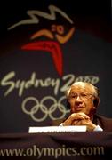 14 September 2000; President of the International Olympic Committee, Juan Antonia Samaranch listens to questions from the floor at a Press Conference ain the main press centre. Sydney Olympic Park. Homebush Bay, Sydney, Australia. Photo by Brendan Moran/Sportsfile