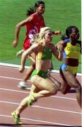 14 September 2000. Irish sprinter Sarah Reilly training in the 100m for women during a warm up meeting at the Sydney International Athletic centre at Sydney Olympic Park. Homebush Bay, Sydney in Australia. Photo by Brendan Moran/Sportsfile