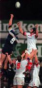 15 September 2000; Malcolm O'Kelly of Leinster takes the ball in the lineout from Tony McWhirter of Ulster during the Guinness Interprovincial Rugby Championship match between Leinster and Ulster at Donnybrook in Dublin. Photo by Matt Browne/Sportsfile