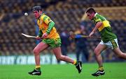 17 September 2000; Tomas Lynch of Meath in action against Brian Donovan of Kerry during the All-Ireland Minor B Hurling Championship Final match between Kerry and Meath at Semple Stadium in Thurles, Tipperary. Photo by Ray McManus/Sportsfile