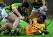 17 September 2000; John Sheehan of Kerry in action against Owen Kennedy of Meath during the All-Ireland Minor B Hurling Championship Final match between Kerry and Meath at Semple Stadium in Thurles, Tipperary. Photo by Ray McManus/Sportsfile