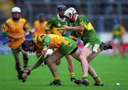 17 September 2000; Owen Kennedy of Meath in action against Fergus Fitzmaurice of Kerry during the All-Ireland Minor B Hurling Championship Final match between Kerry and Meath at Semple Stadium in Thurles, Tipperary. Photo by Ray McManus/Sportsfile