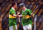 17 September 2000; Michael Conway of Kerry, right is congratulated by Garry O'Brien after he scored his sides third goal during the All-Ireland Minor B Hurling Championship Final match between Kerry and Meath at Semple Stadium in Thurles, Tipperary. Photo by Ray McManus/Sportsfile