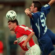 17 September 2000; Pat Morley of Cork City in action against Darren Kelly of Derry City during the Eircom League Premier Division match between Cork City and Derry City at Turners Cross in Cork. Photo by David Maher/Sportsfile