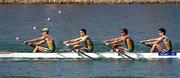 18 September 2000; Ireland's lightweight coxless fours, from left, Tony O'Connor, Gearoid Towey, Neville Maxwell and Neal Byrne in action during their heat which they finished 5th. Sydney International Regatta Centre, Sydney West, Australia. Photo by Brendan Moran/Sportsfile
